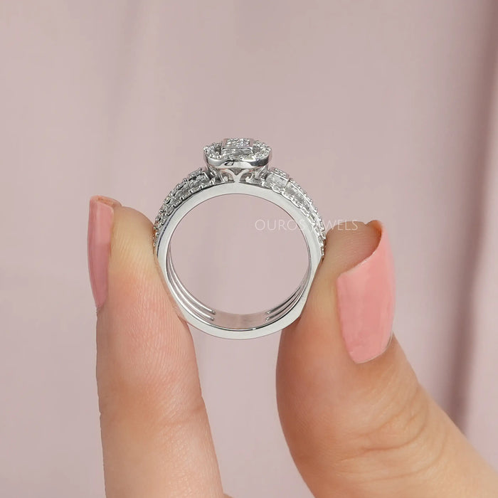 Round Cluster Diamond Triple Shank Halo  Ring
