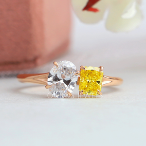 Radiant And Oval Cut Two Stone Engagement Ring