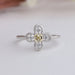 Front view of Antique shape asscher cut ring, features center stone asscher cut yellow color with VS clarity.