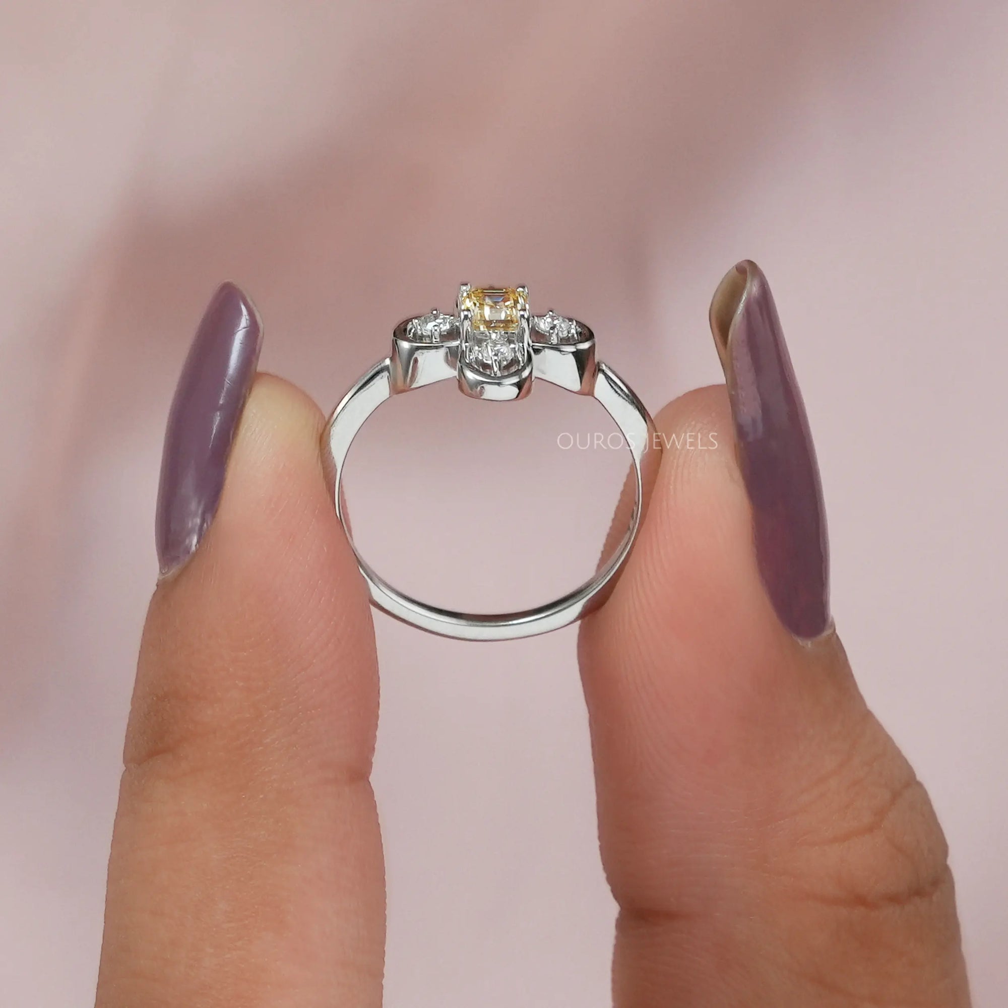 Antique Shape Yellow Asscher Cut Dainty Ring