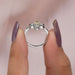 Yellow asscher cut diamond ring two finger view, this vintage engagement ring crafted with 14k white gold with VS clarity.