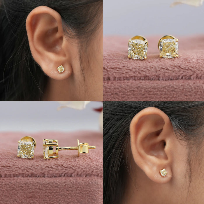 Cushion cut lab grown diamond with square or rectangular shaped diamond with rounded corners and facets that make it shine brilliantly