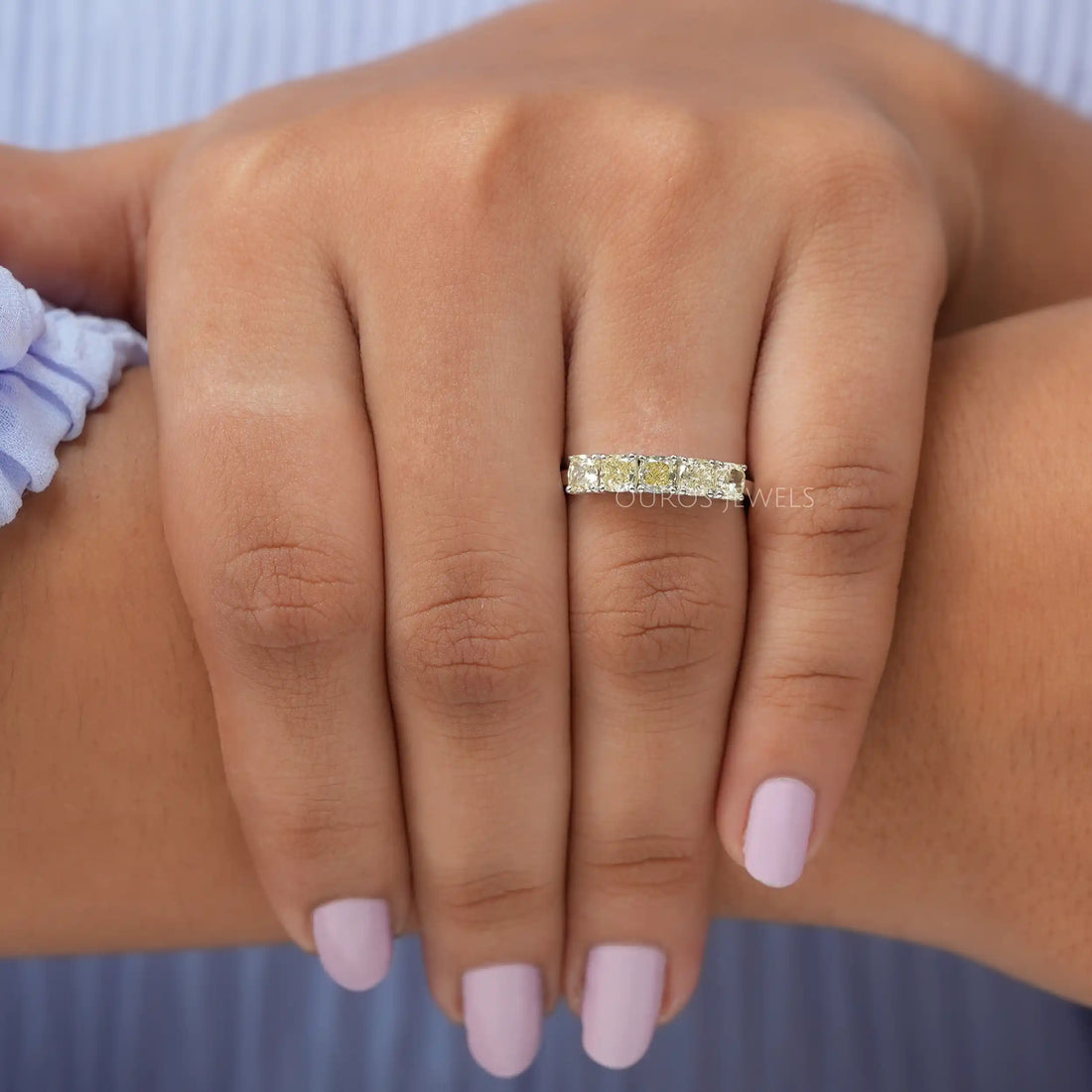 Yellow Cushion Cut Five Stone Diamond Ring