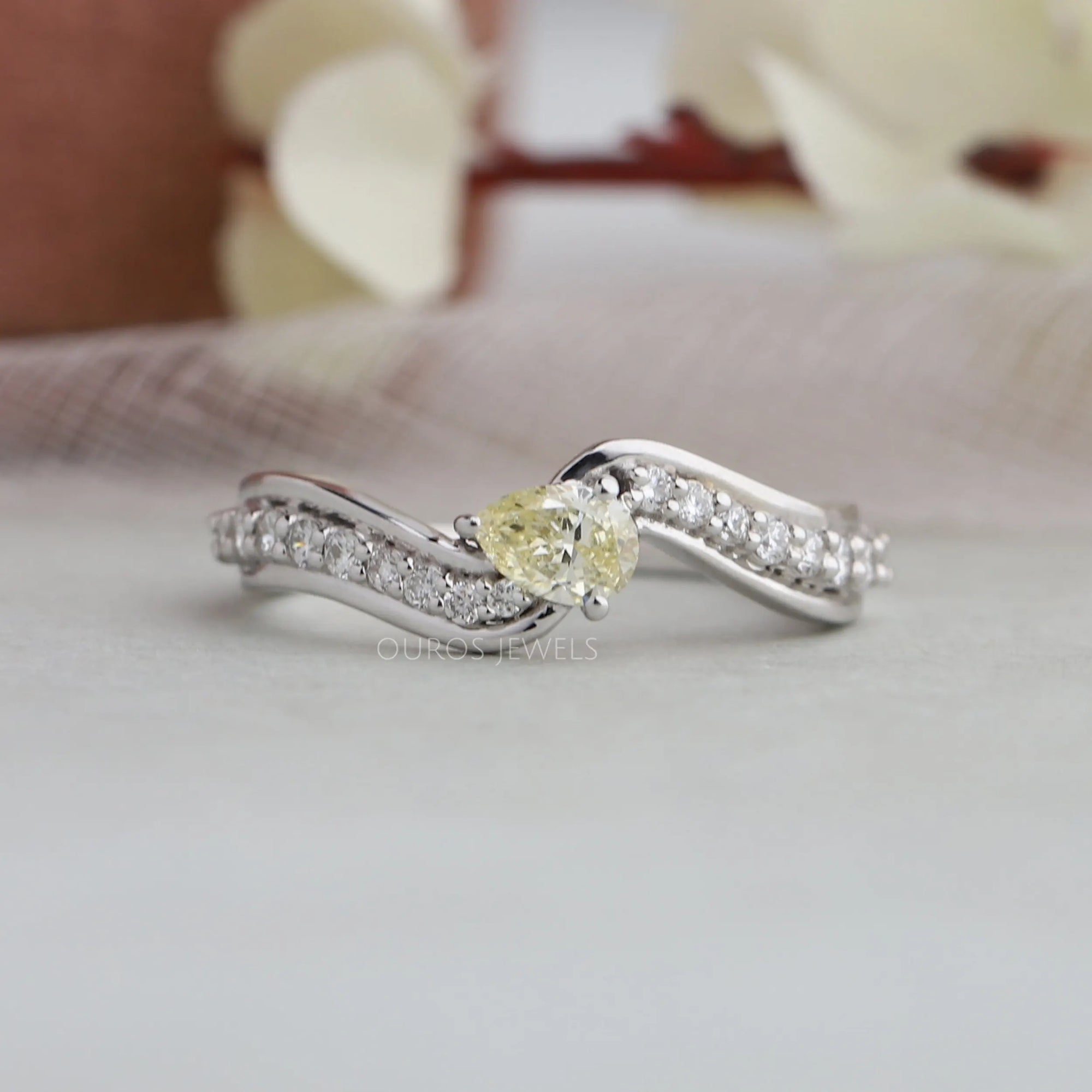 Yellow Pear Diamond Solitaire Accent Ring