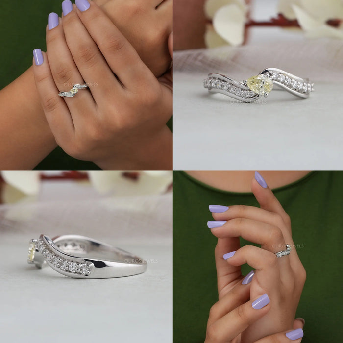 [Collage View of Yellow Heart Cut Solitaire Ring]-[Ouros Jewels]