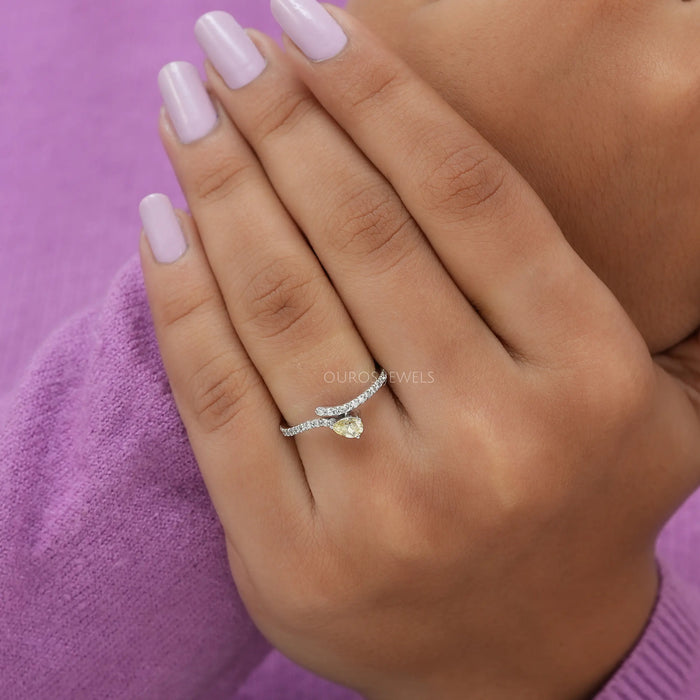 Stunning fancy yellow pear shaped lab made diamond ring, ideal for any occasion