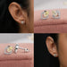 Collage of fancy yellow pear cut diamond earrings with screw back setting in white gold