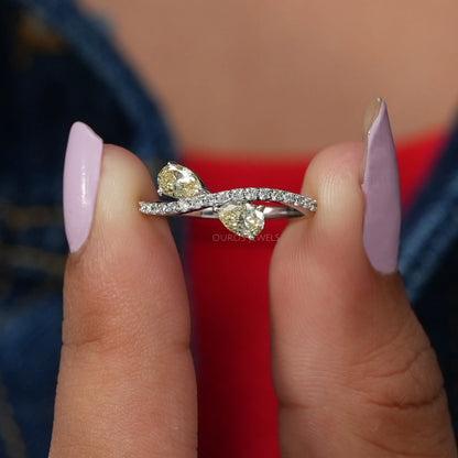 Yellow Pear Diamond Crossover Ring