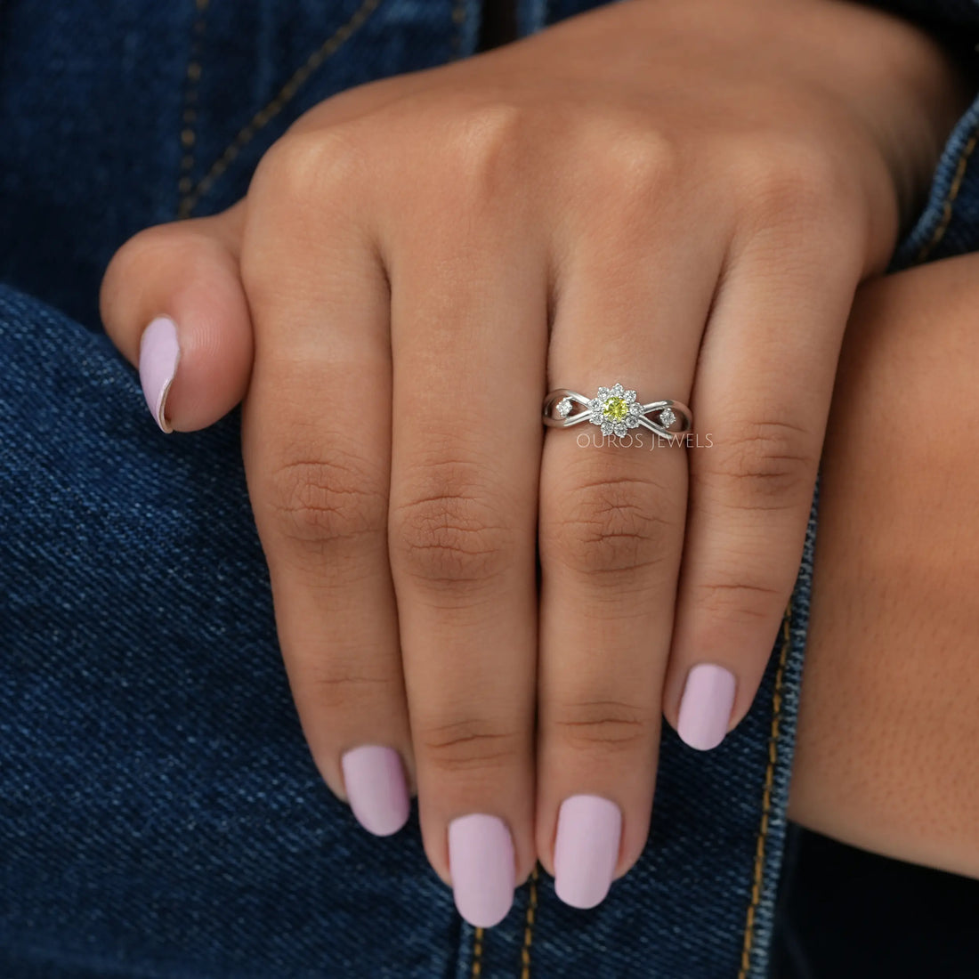 Yellow Round Cut Halo Diamond Anniversary Ring